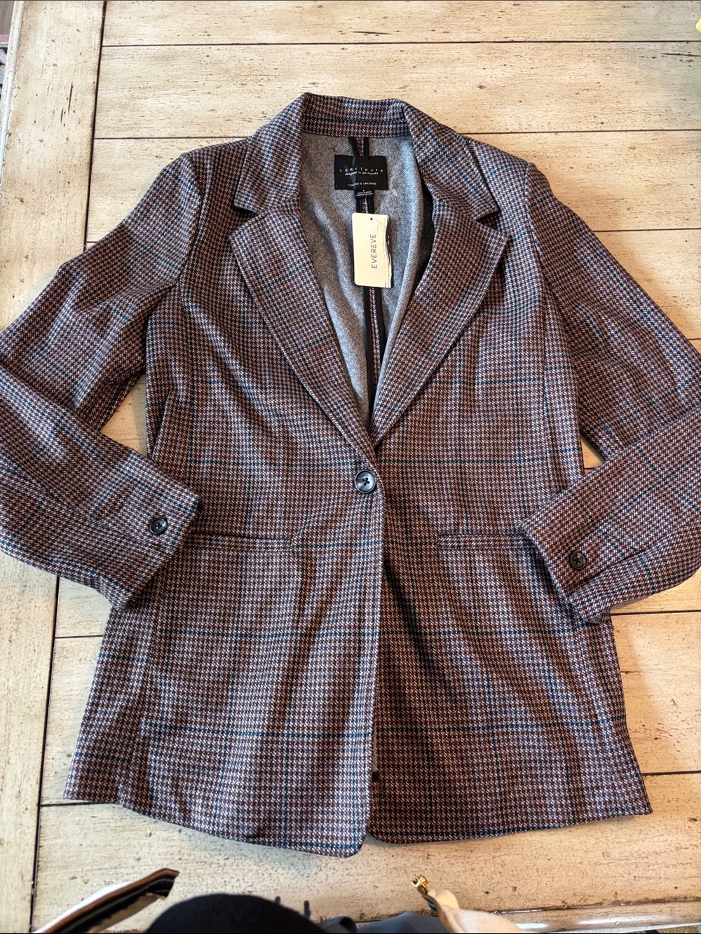 Sanctuary Brown Houndstooth Single-Button Blazer